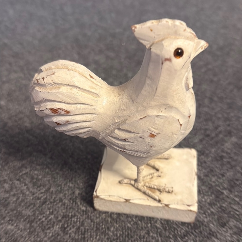 Rustic Cream Wooden Rooster Figurine